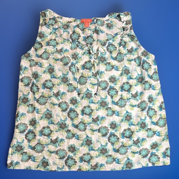 Tommy Bahama Silk Cotton Floral Sleeveless Top - Blue and Green sz L - Picture 1 of 6